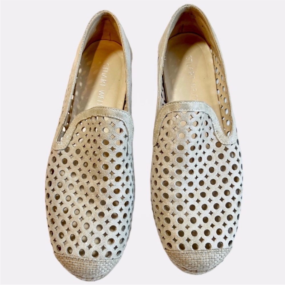 Stuart Weitzman Metallic Gold Laser Cut Suede Espadrilles Sz 7